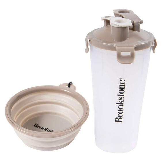 Brookstone Beige & Clear Pet Travel Set, Dual Chamber Bottle & Collapsible Bowl - Picture 2 of 6